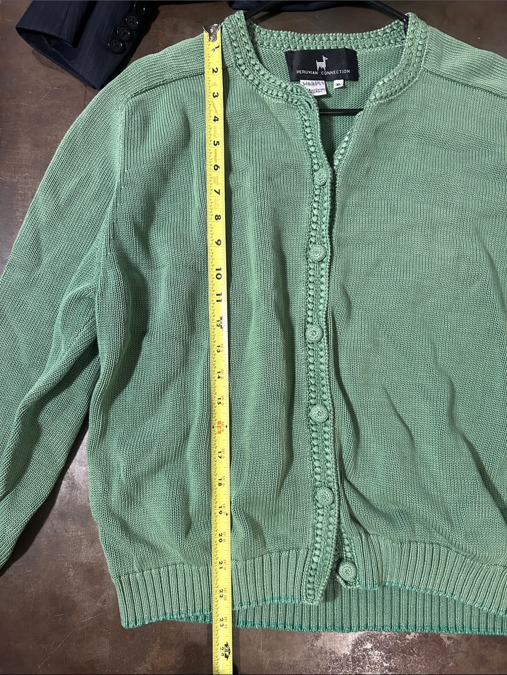 Peruvian Connection Women's XL Pima Cotton Green Button Cardigan Grandma Boho - Picture 8 of 9